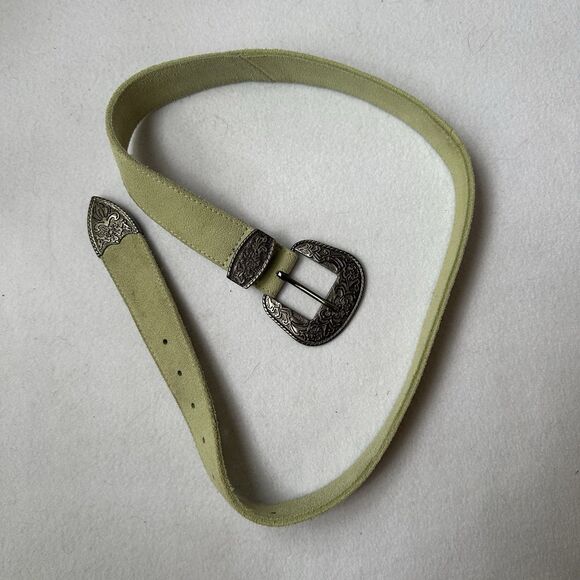 Free People Western Black Rock Olive Green Suede Gunmetal Skinny Belt S/M main image 4